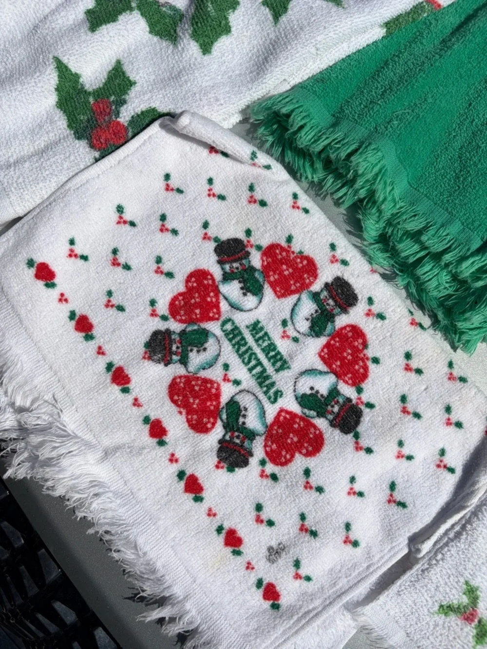 Vintage Christmas Kitchen Linen Lot Towels Coasters Pot Holder Holiday Set